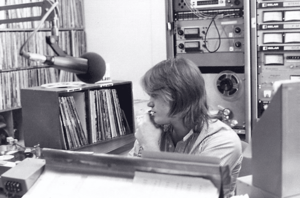 Bill Fitzhugh talking to a caller at WZZQ (Photo courtesy of Bill Fitzhugh)