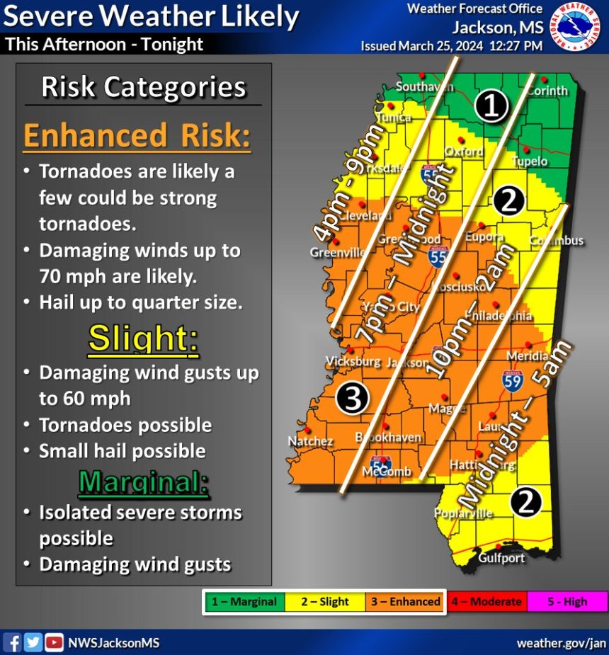 Severe weather expected in Mississippi beginning Monday afternoon ...