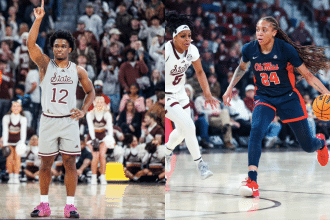Mississippi State's Josh Hubbard (left) and Ole Miss' Madison Scott (right)